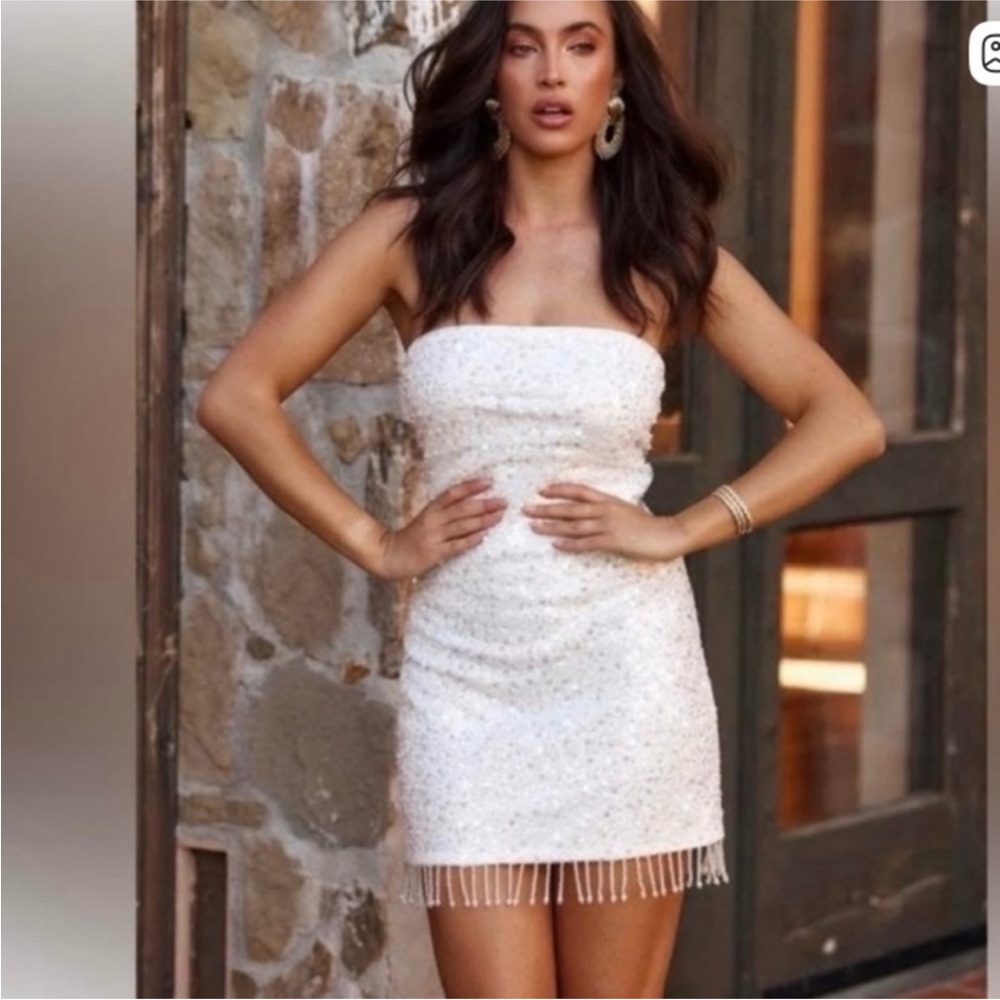 12th Tribe White Sequin Strapless Dress